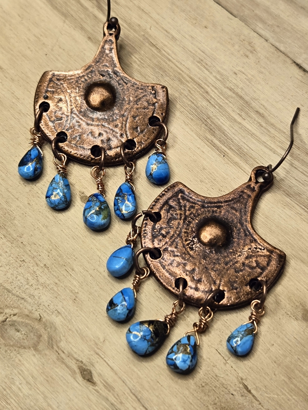 Genuine Copper Turquoise In Artifact Antique Copper Artisan Made Earrings